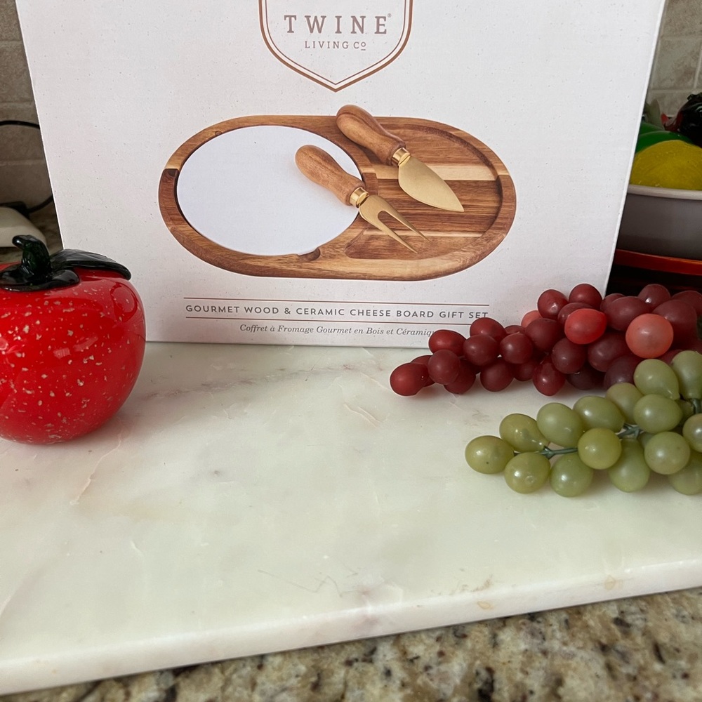 Twine Living Co. Gourmet Wood & Ceramic Cheese Board Gift Set.!